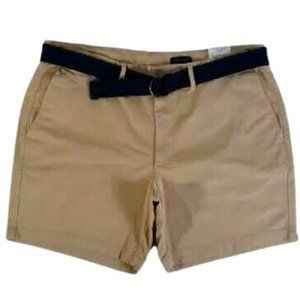 St John's Bay Shorts Comfort Stretch Men's Chino Pale Khaki Belted Size 44 NWT